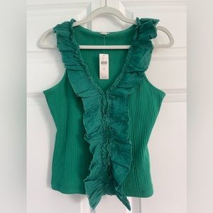 Anthropologie Pilcro Ruffled Sleeveless Top in Kelly green - Size M NEW w/tag